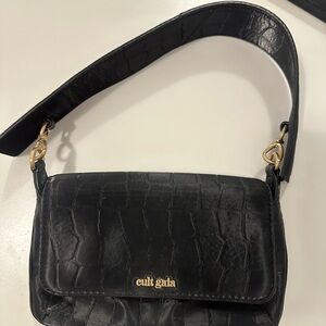 Cult Gaia Black Embossed Leather Shoulder Bag